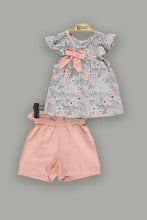 Load image into Gallery viewer, Girls Peach Shorts and Floral Top Outfit