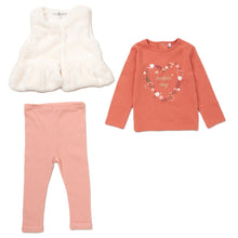 Load image into Gallery viewer, Baby Girls Faux Fur Gilet, Coral Top & Legging Set