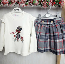 Load image into Gallery viewer, Girls 2 Piece Grey and Red Plaid Skirt and Top Set