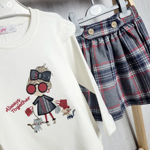 Load image into Gallery viewer, Girls 2 Piece Grey and Red Plaid Skirt and Top Set