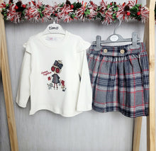 Load image into Gallery viewer, Girls 2 Piece Grey and Red Plaid Skirt and Top Set