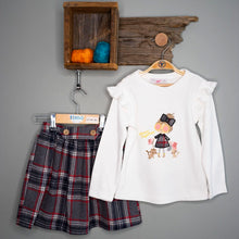 Load image into Gallery viewer, Girls 2 Piece Grey and Red Plaid Skirt and Top Set