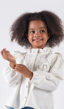 Load image into Gallery viewer, Girls White Ruffle Neck Shirt