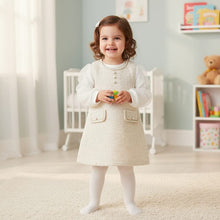 Load image into Gallery viewer, Baby Girls Two Piece Jacquard Glitter Embossed Polka Dot Sleeve Dress Set-Cream