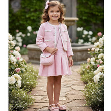Load image into Gallery viewer, Girls Two Piece Glitter Embossed Dress & Jacket Set with Purse-Pink