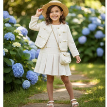 Load image into Gallery viewer, Girls Two Piece Glitter Embossed Dress & Jacket Set with Purse-Cream
