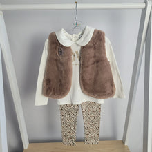 Load image into Gallery viewer, Girls Faux Fur Gilet, Top & Legging Outfit
