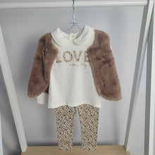 Load image into Gallery viewer, Girls Faux Fur Gilet, Top & Legging Outfit