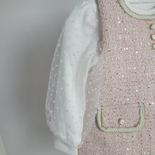 Load image into Gallery viewer, Baby Girls Two Piece Jacquard Glitter Embossed Polka Dot Sleeve Dress Set-Pink
