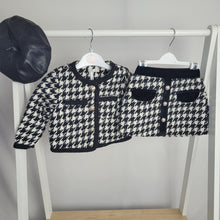 Load image into Gallery viewer, Girls Two Piece Dogtooth Embossed Jacket & Skirt Set with Hat