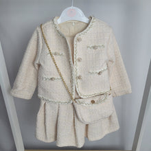 Load image into Gallery viewer, Girls Two Piece Glitter Embossed Dress & Jacket Set with Purse-Cream
