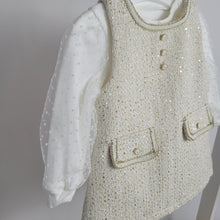 Load image into Gallery viewer, Baby Girls Two Piece Jacquard Glitter Embossed Polka Dot Sleeve Dress Set-Cream