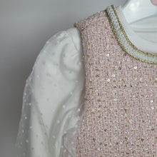 Load image into Gallery viewer, Baby Girls Two Piece Jacquard Glitter Embossed Polka Dot Sleeve Dress Set-Pink
