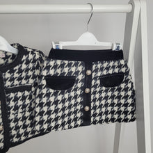 Load image into Gallery viewer, Girls Two Piece Dogtooth Embossed Jacket & Skirt Set with Hat