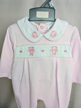 Load image into Gallery viewer, Baby Pink Smocked Teddy Cotton Sleepsuit