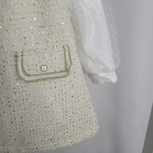 Load image into Gallery viewer, Baby Girls Two Piece Jacquard Glitter Embossed Polka Dot Sleeve Dress Set-Cream