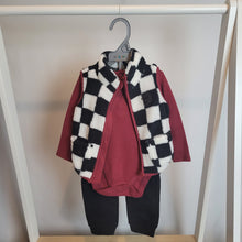 Load image into Gallery viewer, Boys Checkerboard Gilet, Bodysuit & Jog Pant Outfit