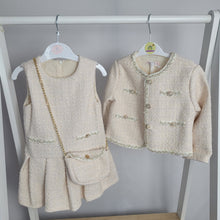 Load image into Gallery viewer, Girls Two Piece Glitter Embossed Dress & Jacket Set with Purse-Cream