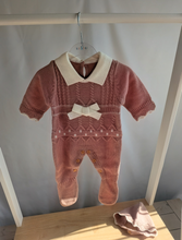 Load image into Gallery viewer, Baby Girls Dusky Pink Knit Romper and Bonnet