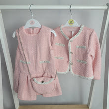 Load image into Gallery viewer, Girls Two Piece Glitter Embossed Dress & Jacket Set with Purse-Pink