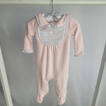 Load image into Gallery viewer, Baby Girls Pleated Bib Velour All In One