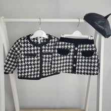 Load image into Gallery viewer, Girls Two Piece Dogtooth Embossed Jacket & Skirt Set with Hat