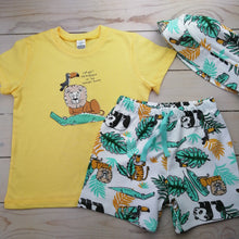 Load image into Gallery viewer, Boys Jungle themed Top and Shorts with matching Bucket hat