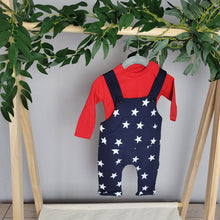 Load image into Gallery viewer, Navy and red star dungaree set