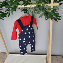 Load image into Gallery viewer, Navy and red star dungaree set