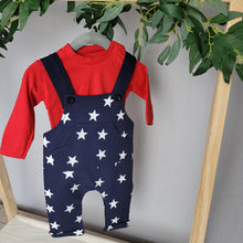 Load image into Gallery viewer, Navy and red star dungaree set