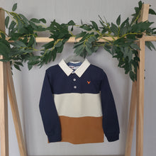 Load image into Gallery viewer, Navy and Tan Rugby Shirt