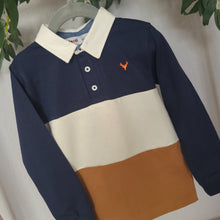 Load image into Gallery viewer, Navy and Tan Rugby Shirt