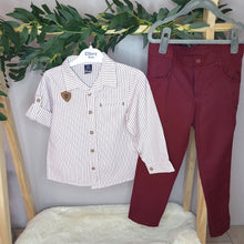 Load image into Gallery viewer, Wine Trousers and Stripe Shirt Set