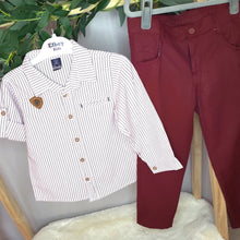 Load image into Gallery viewer, Wine Trousers and Stripe Shirt Set