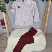 Load image into Gallery viewer, Wine Trousers and Stripe Shirt Set