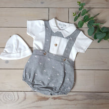 Load image into Gallery viewer, Baby Boys Grey T-Bar Dungaree Romper Set - Scotty Dog