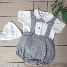 Load image into Gallery viewer, Baby Boys Grey T-Bar Dungaree Romper Set - Scotty Dog