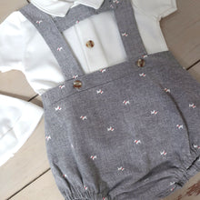 Load image into Gallery viewer, Baby Boys Grey T-Bar Dungaree Romper Set - Scotty Dog