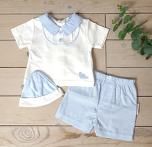 Load image into Gallery viewer, Baby Boys Shorts and T-Shirt Set with Hat - Gingham/Dino