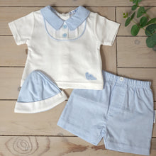 Load image into Gallery viewer, Baby Boys Shorts and T-Shirt Set with Hat - Gingham/Dino