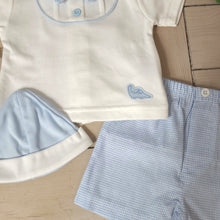 Load image into Gallery viewer, Baby Boys Shorts and T-Shirt Set with Hat - Gingham/Dino