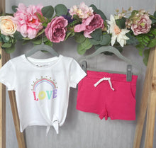 Load image into Gallery viewer, Minoti Rainbow Love T-Shirt and Pink Short Set