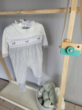 Load image into Gallery viewer, Grey and white velour sheep babygrow
