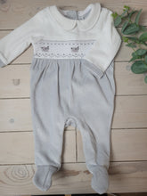 Load image into Gallery viewer, Grey and white velour sheep babygrow