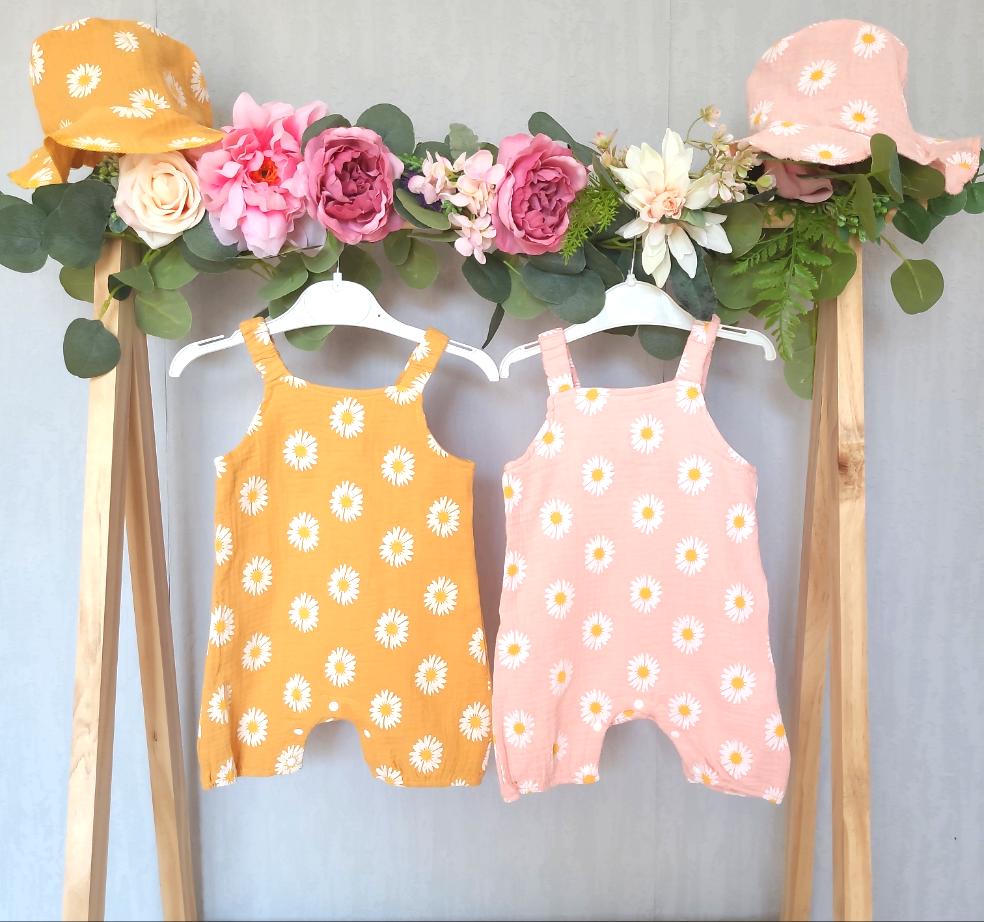Daisy Dungaree Romper and Sun Hat