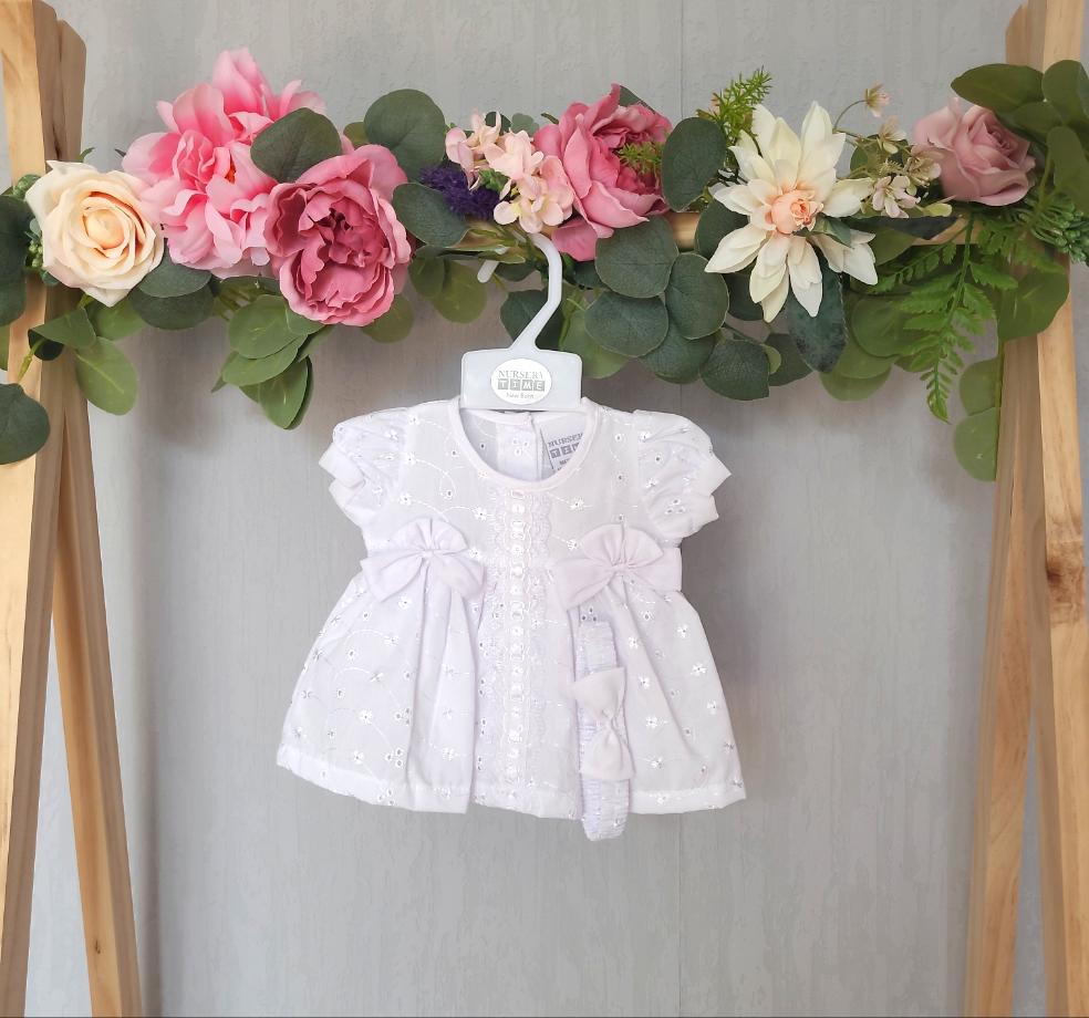 Baby White Dress Bows and Lace Detail