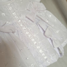 Load image into Gallery viewer, Baby White Dress Bows and Lace Detail
