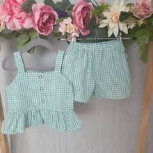 Load image into Gallery viewer, Girls Green Gingham Shorts Set
