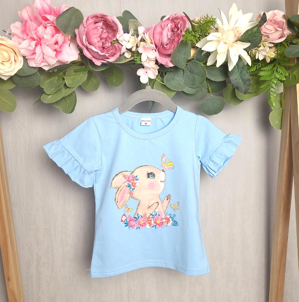 Girls Frill Sleeve Rabbit T-Shirt