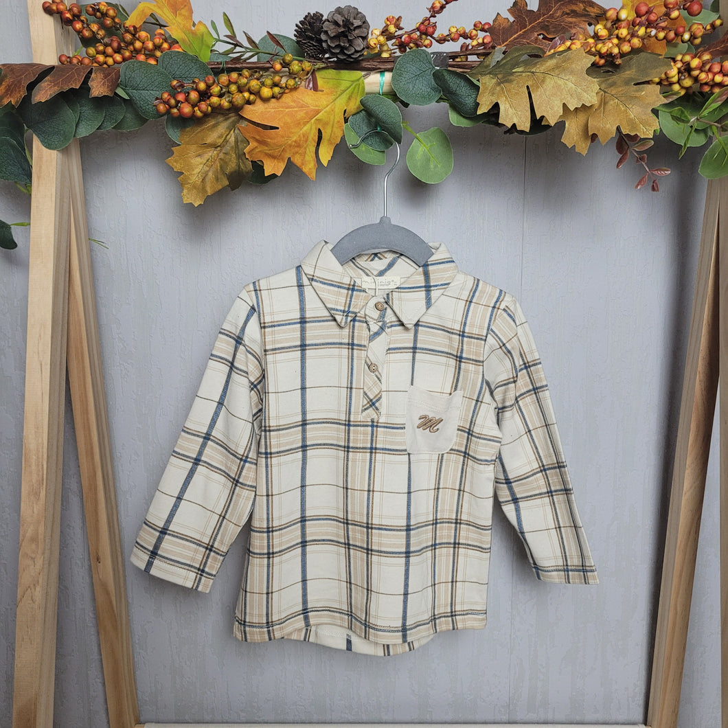 Boys Beige, Tan, Blue Checked shirt